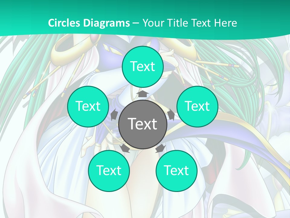 An Anime Character With Long Green Hair And Blue Eyes PowerPoint Template