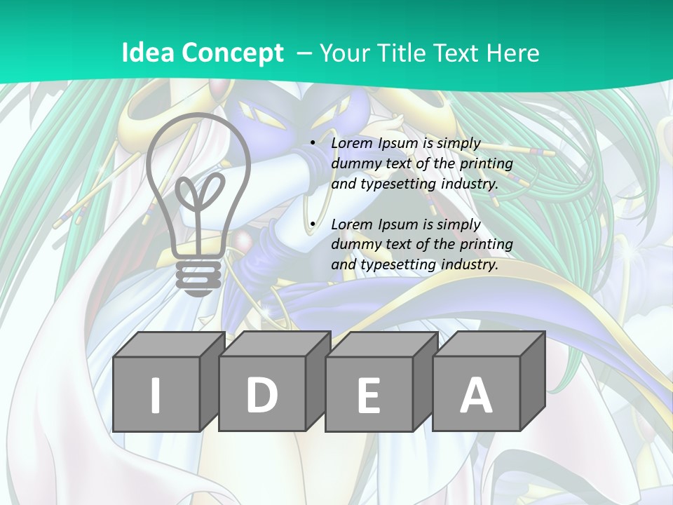 An Anime Character With Long Green Hair And Blue Eyes PowerPoint Template