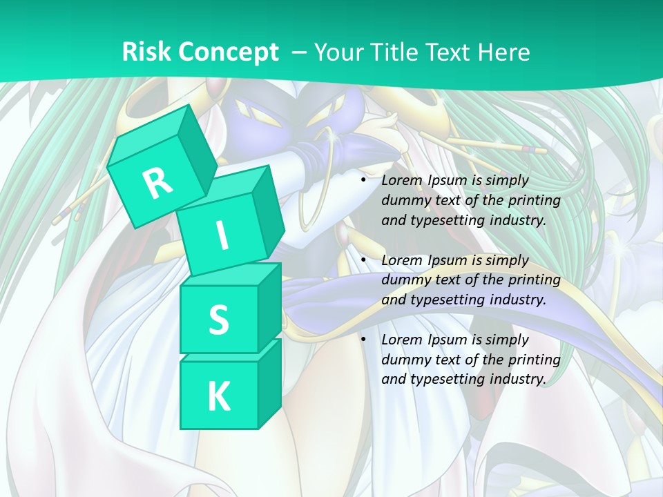 An Anime Character With Long Green Hair And Blue Eyes PowerPoint Template