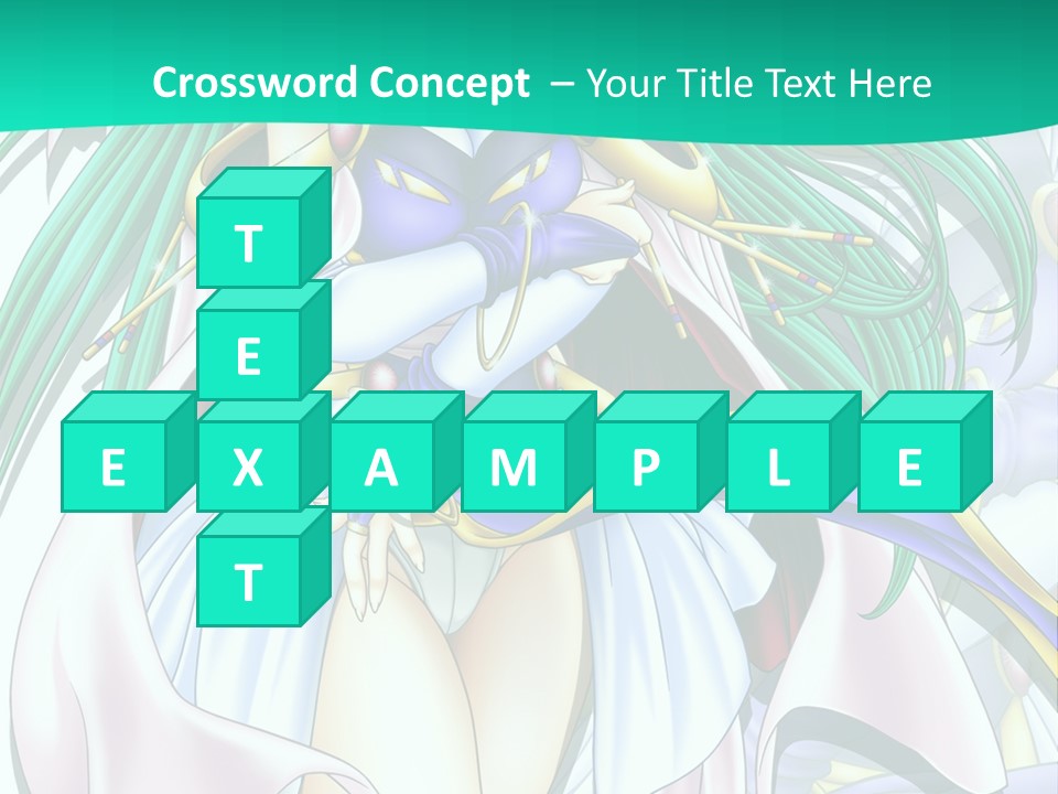 An Anime Character With Long Green Hair And Blue Eyes PowerPoint Template