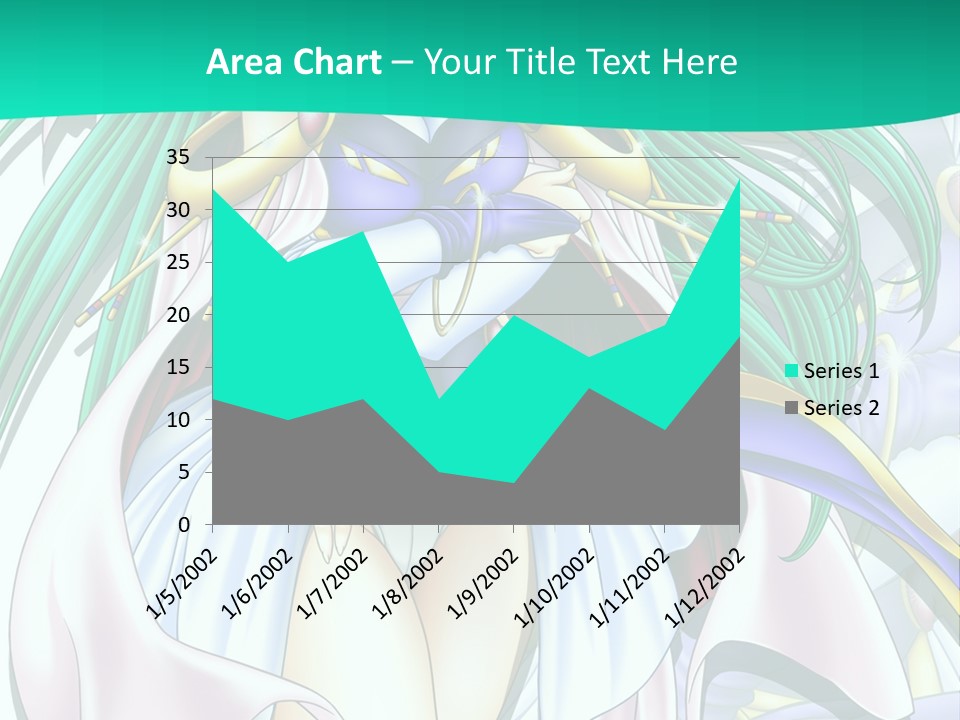 An Anime Character With Long Green Hair And Blue Eyes PowerPoint Template