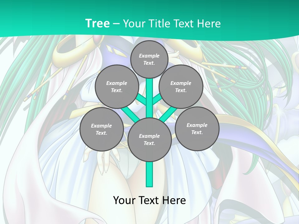 An Anime Character With Long Green Hair And Blue Eyes PowerPoint Template