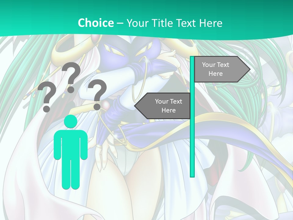 An Anime Character With Long Green Hair And Blue Eyes PowerPoint Template