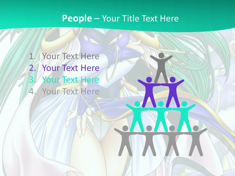 An Anime Character With Long Green Hair And Blue Eyes PowerPoint Template