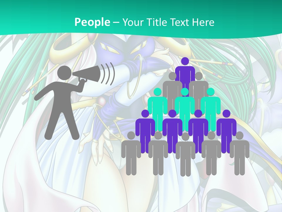 An Anime Character With Long Green Hair And Blue Eyes PowerPoint Template