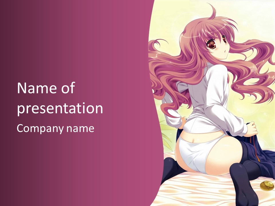 A Woman With Long Pink Hair Sitting On A Bed PowerPoint Template