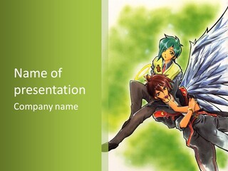 A Couple Of Anime Characters With A Green Background PowerPoint Template