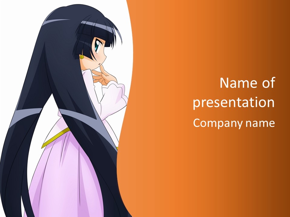 A Woman With Long Black Hair Is Standing In Front Of An Orange Background PowerPoint Template