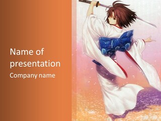 A Woman In A Kimono Holding A Sword PowerPoint Template