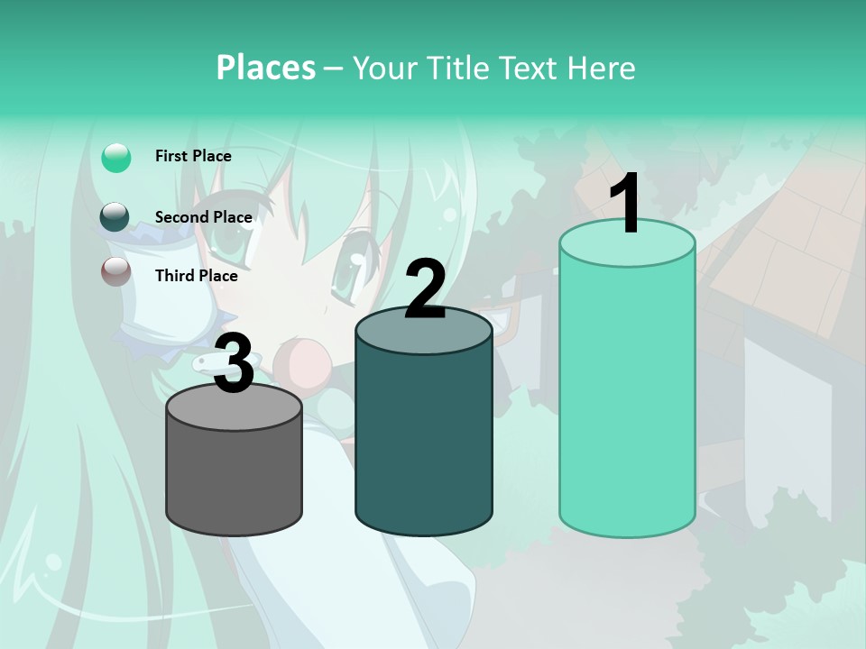 A Girl With Green Hair Is Holding A Cell Phone PowerPoint Template