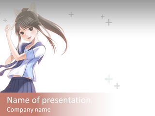 A Girl With Long Hair Is Standing In Front Of A White Background PowerPoint Template