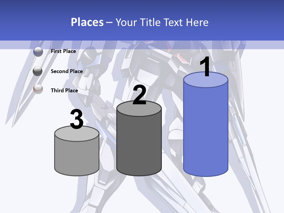 A Blue And White Robot With A Sword On It PowerPoint Template