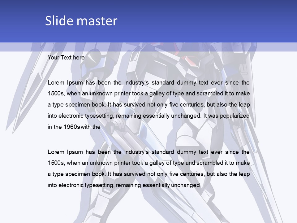 A Blue And White Robot With A Sword On It PowerPoint Template