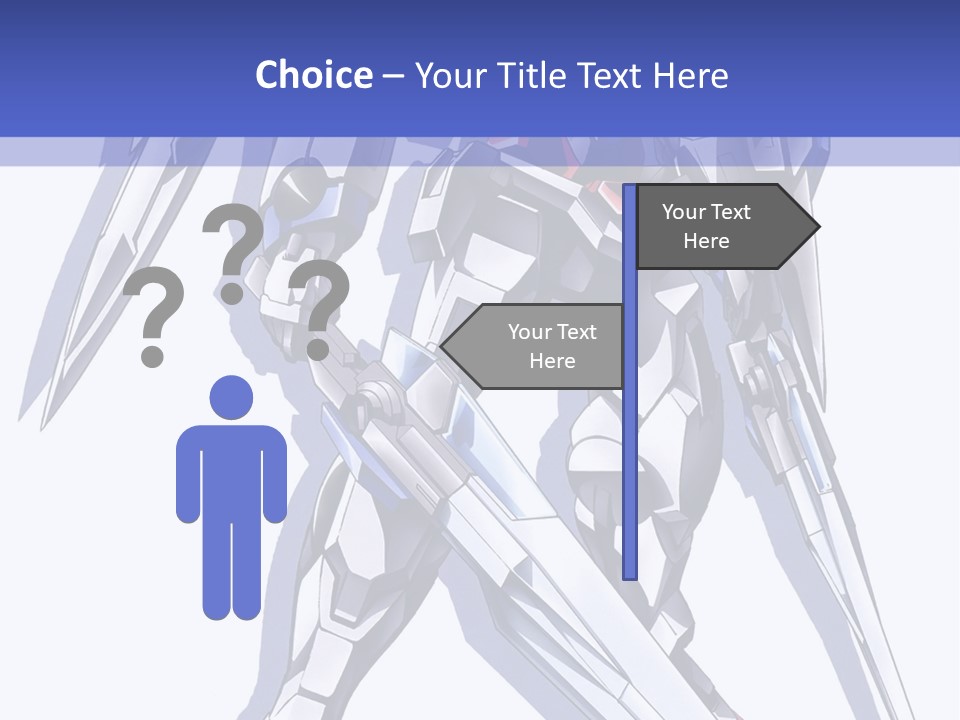 A Blue And White Robot With A Sword On It PowerPoint Template