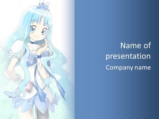 A Girl With Blue Hair Is Standing In Front Of A Blue Background PowerPoint Template