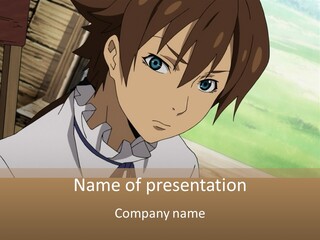 A Anime Character With Blue Eyes And Brown Hair PowerPoint Template