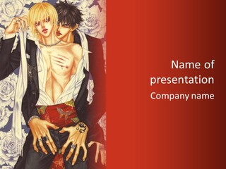 A Couple Of Anime Characters With A Red Background PowerPoint Template