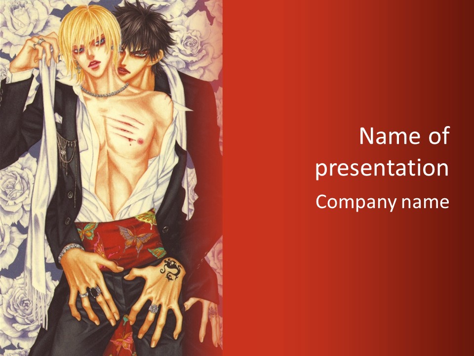 A Couple Of Anime Characters With A Red Background PowerPoint Template