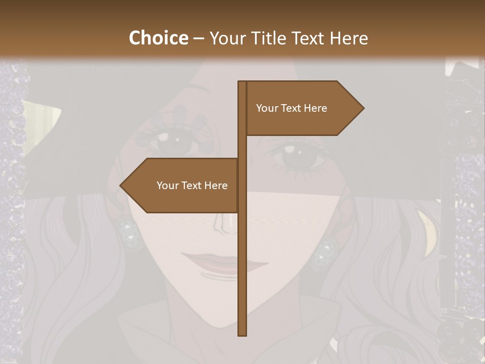 A Woman With Long Hair Wearing A Hat And Bow Tie PowerPoint Template