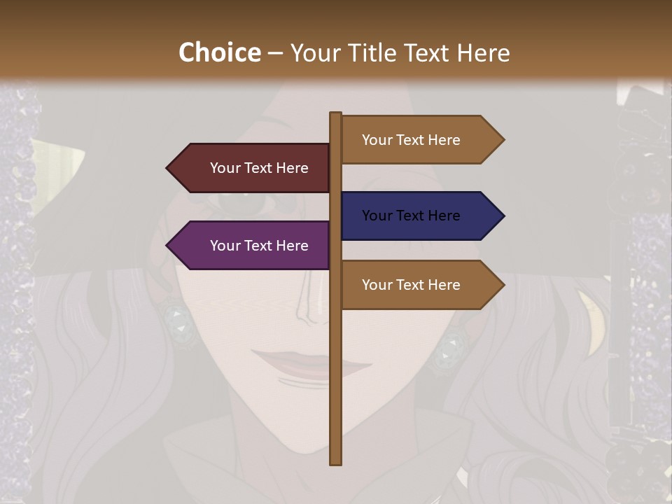 A Woman With Long Hair Wearing A Hat And Bow Tie PowerPoint Template