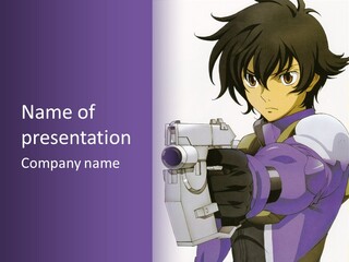 An Anime Character Holding A Gun With A Purple Background PowerPoint Template