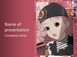 A Picture Of A Girl With Pink Hair And A Hat PowerPoint Template