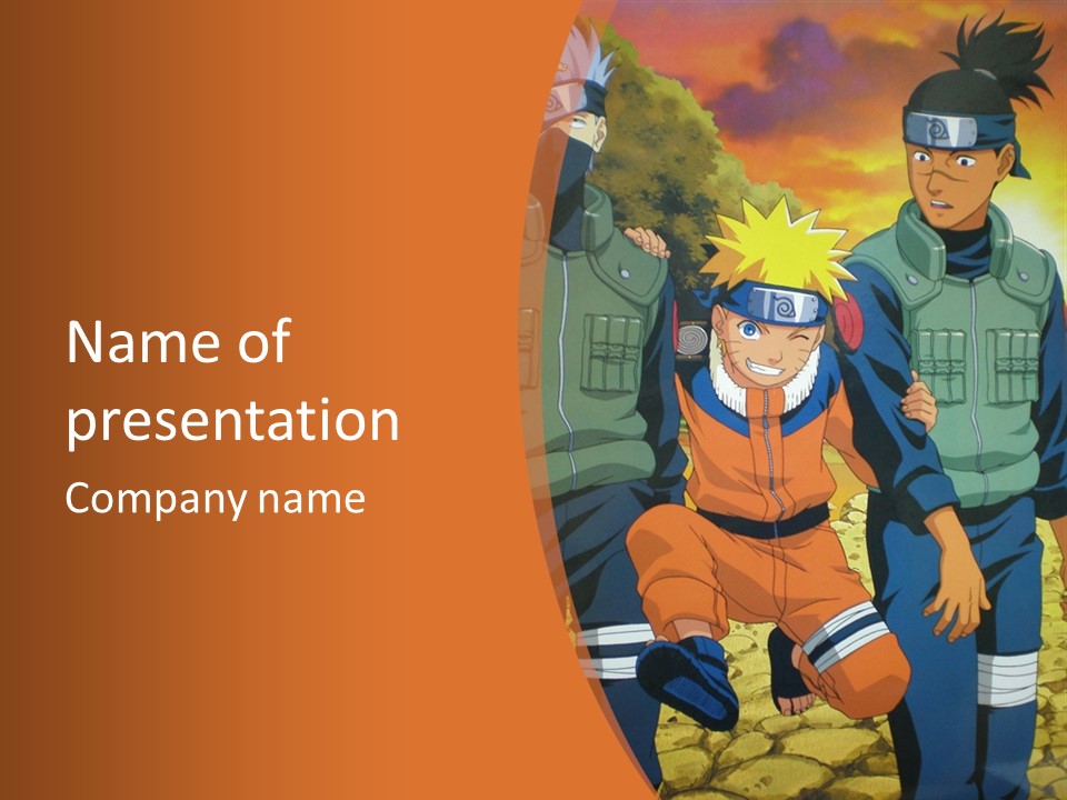 A Group Of Anime Characters With A Sunset In The Background PowerPoint Template