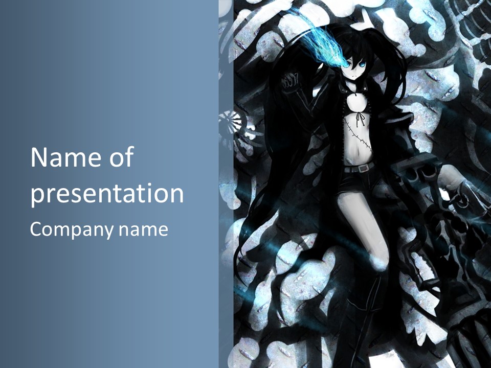 A Black And White Anime Character With Blue Hair PowerPoint Template