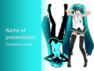 A Girl With Blue Hair Is Standing In Front Of A Blue Background PowerPoint Template
