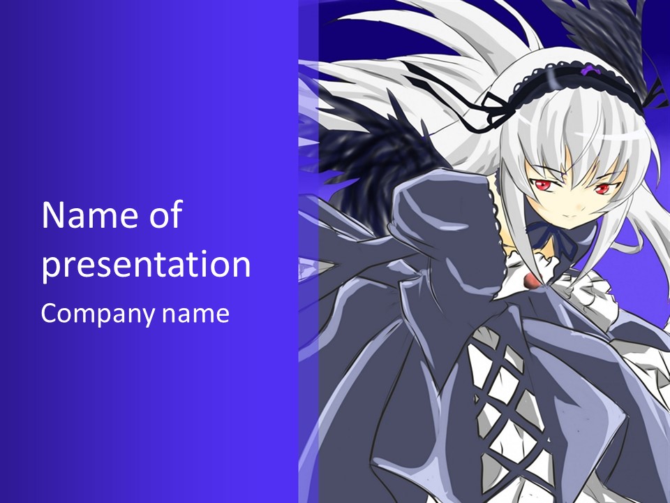 An Anime Character With White Hair And Black Wings PowerPoint Template