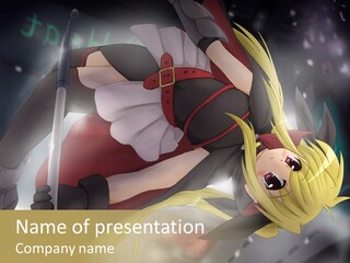 A Woman In A Red And Black Outfit With A Sword PowerPoint Template