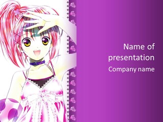 A Girl With Pink Hair Is Standing In Front Of A Purple Background PowerPoint Template