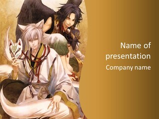 A Couple Of Anime Characters Sitting Next To Each Other PowerPoint Template