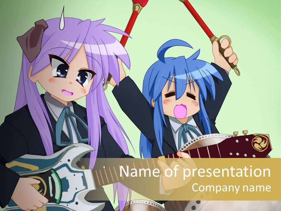 A Couple Of Anime Characters Holding Guitars PowerPoint Template