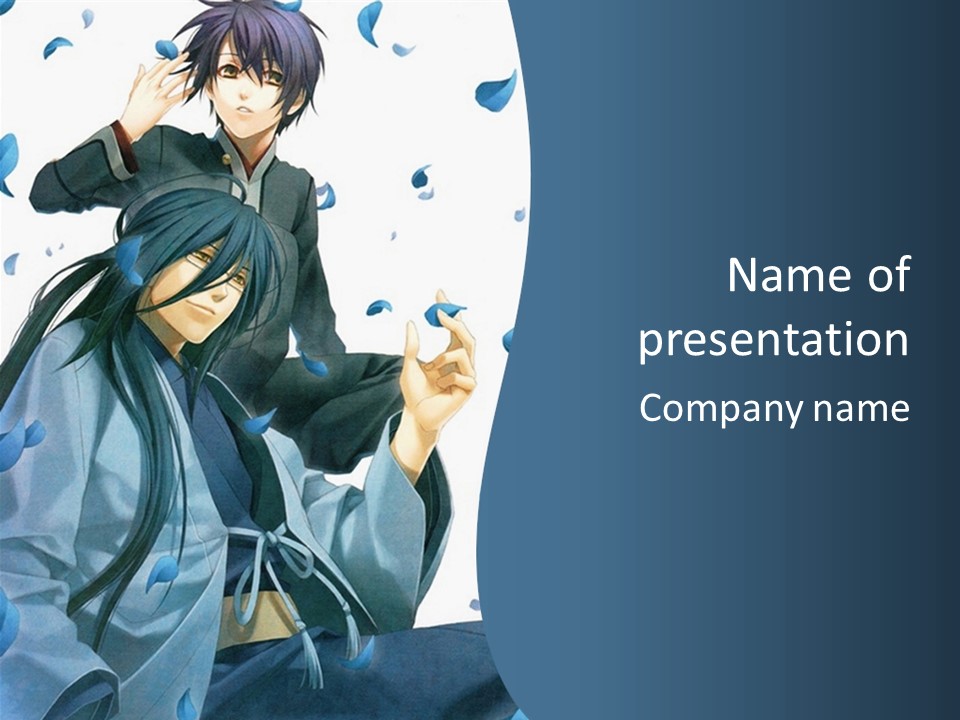 A Couple Of Anime Characters Sitting Next To Each Other PowerPoint Template