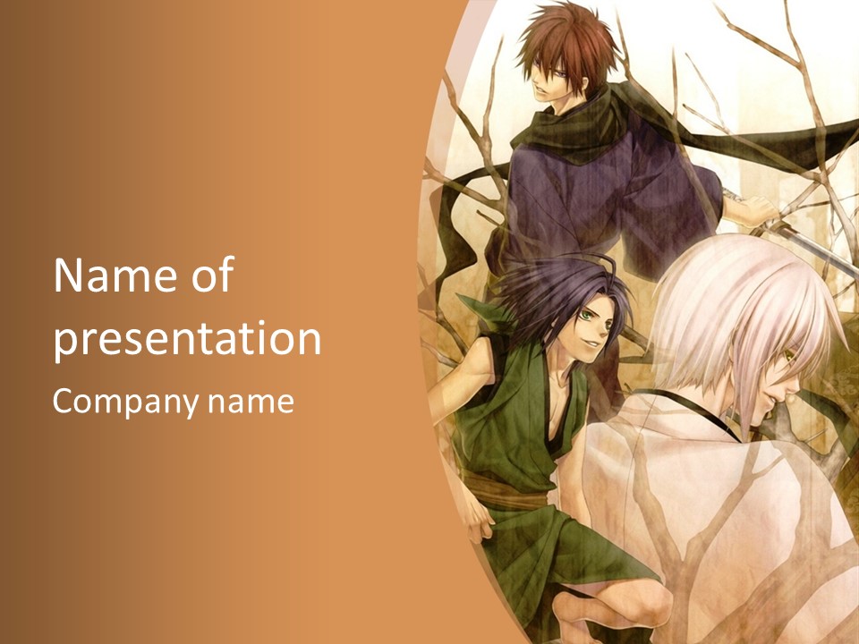 A Couple Of Anime Characters Sitting Next To Each Other PowerPoint Template