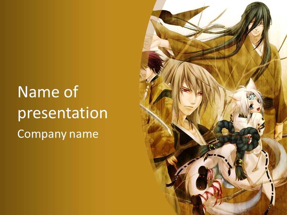 A Group Of Anime Characters With A Gold Background PowerPoint Template