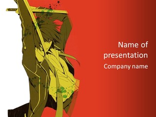 A Woman With A Sword On A Red Background PowerPoint Template