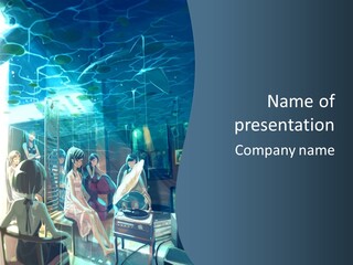 A Group Of People In A Room With A Blue Background PowerPoint Template