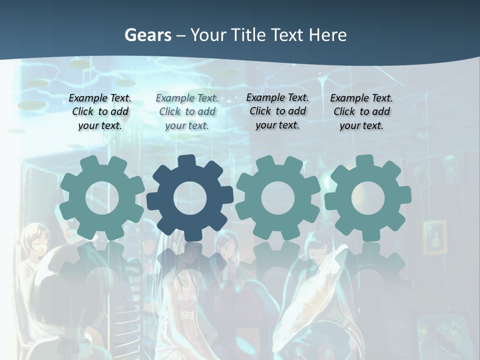 A Group Of People In A Room With A Blue Background PowerPoint Template