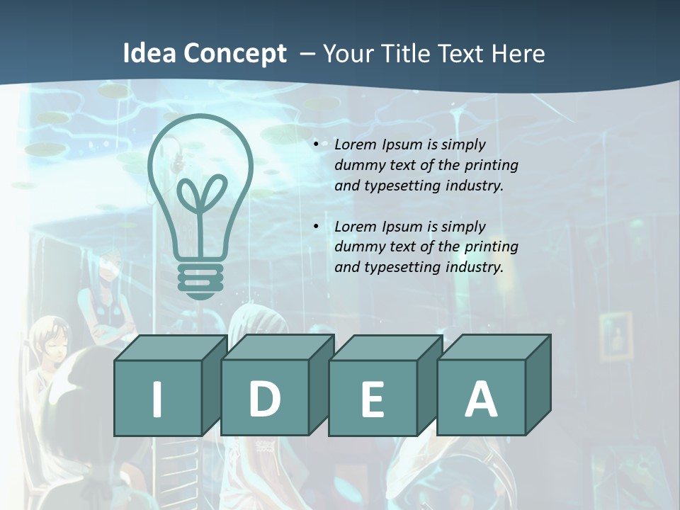 A Group Of People In A Room With A Blue Background PowerPoint Template