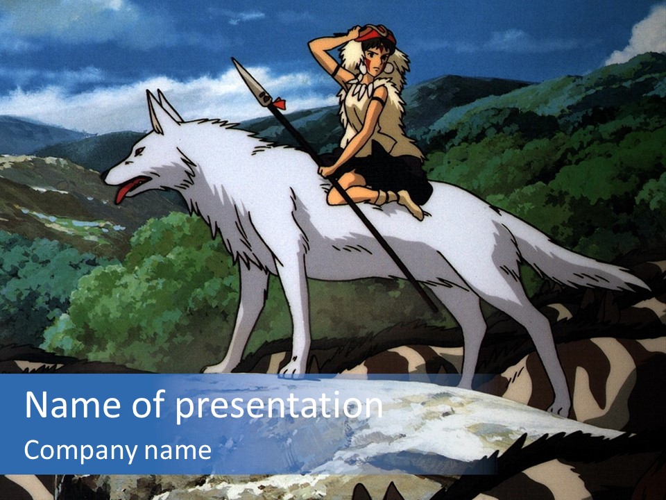 A Woman Riding On The Back Of A White Wolf PowerPoint Template