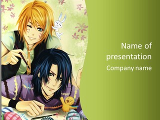 A Couple Of Anime Characters Sitting Next To Each Other PowerPoint Template