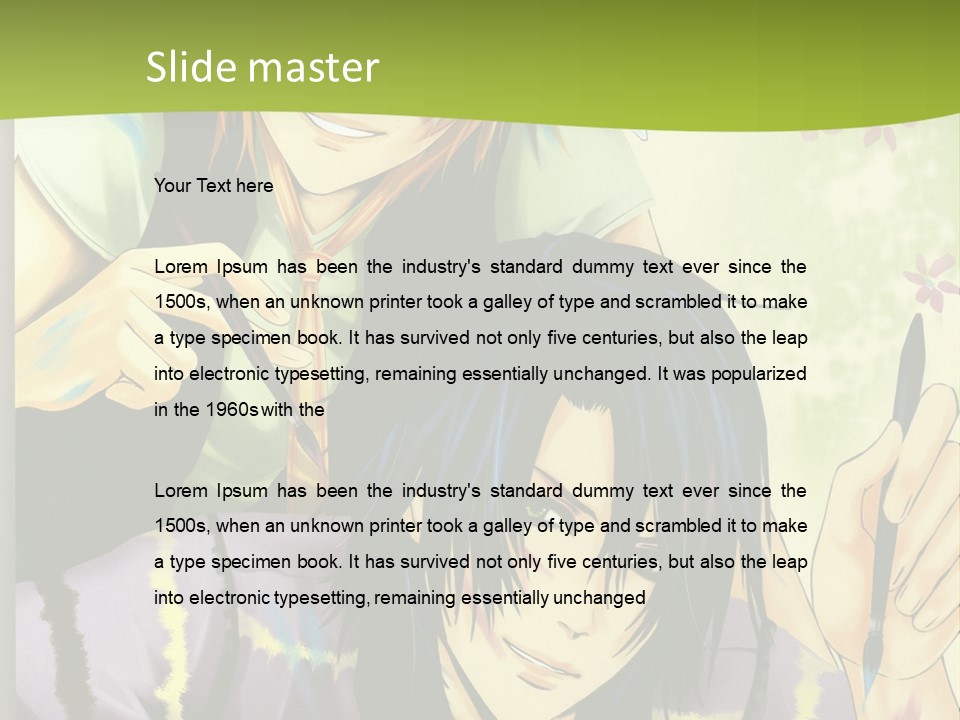 A Couple Of Anime Characters Sitting Next To Each Other PowerPoint Template