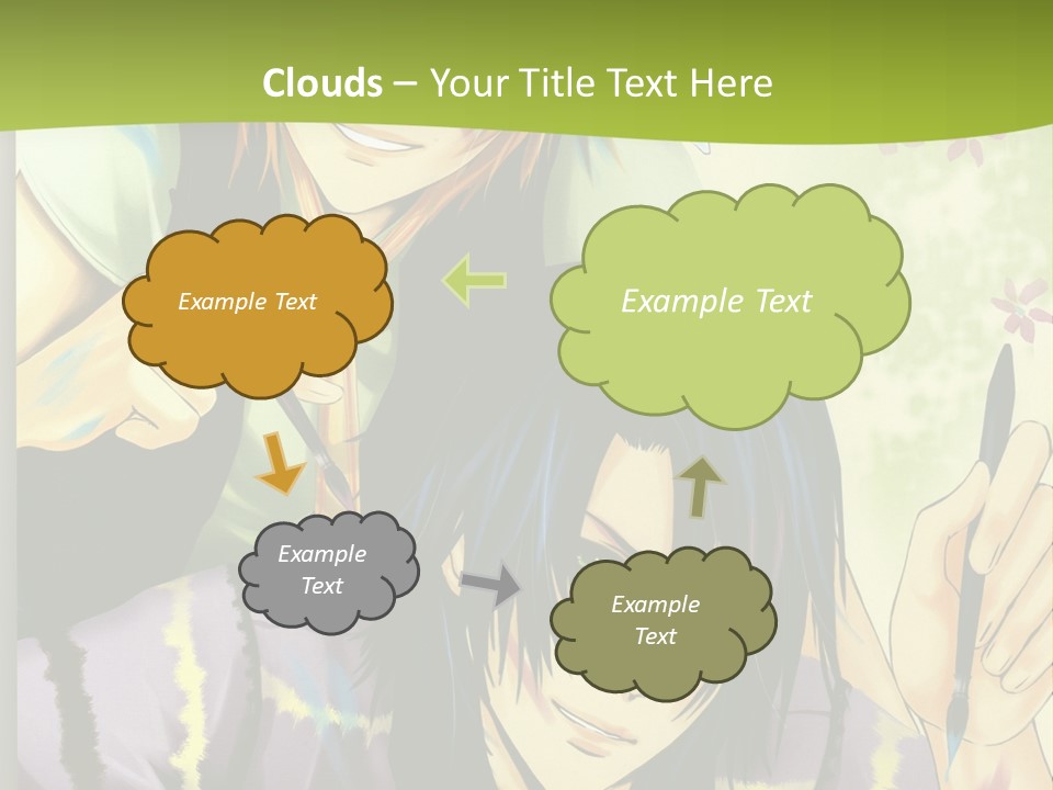 A Couple Of Anime Characters Sitting Next To Each Other PowerPoint Template
