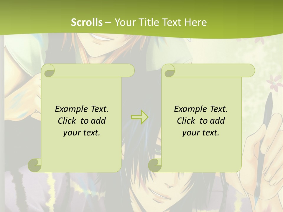 A Couple Of Anime Characters Sitting Next To Each Other PowerPoint Template
