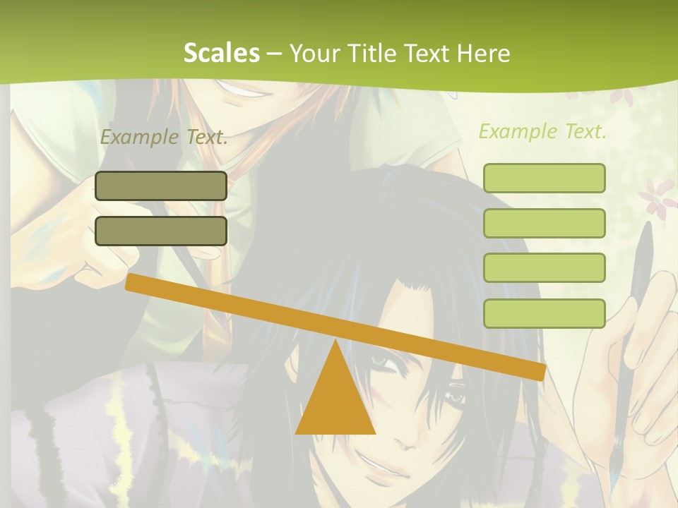 A Couple Of Anime Characters Sitting Next To Each Other PowerPoint Template