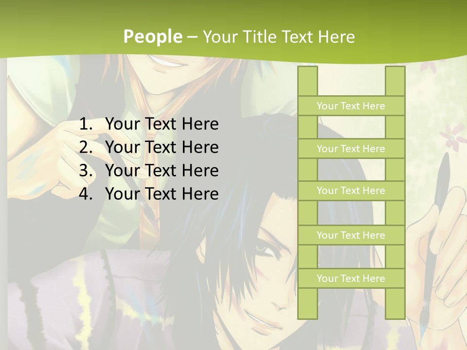 A Couple Of Anime Characters Sitting Next To Each Other PowerPoint Template