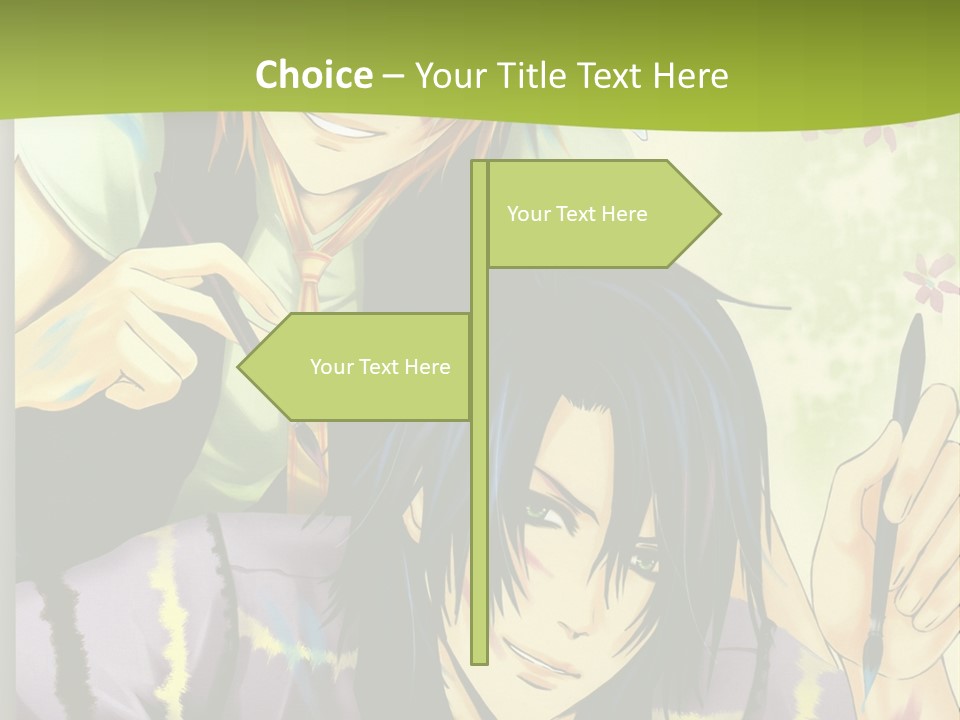 A Couple Of Anime Characters Sitting Next To Each Other PowerPoint Template