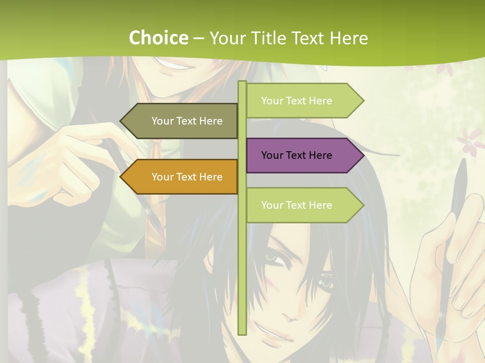 A Couple Of Anime Characters Sitting Next To Each Other PowerPoint Template